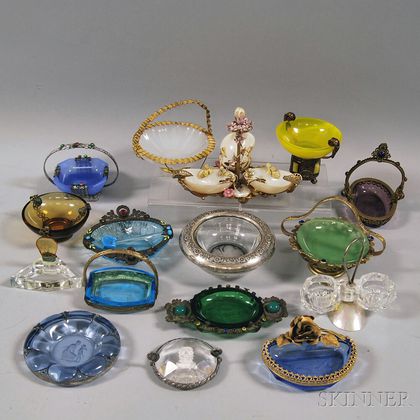 Sixteen Mostly Brass-mounted Glass Salts