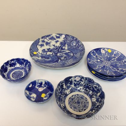 Eight Blue and White Porcelain Dishes and Bowls