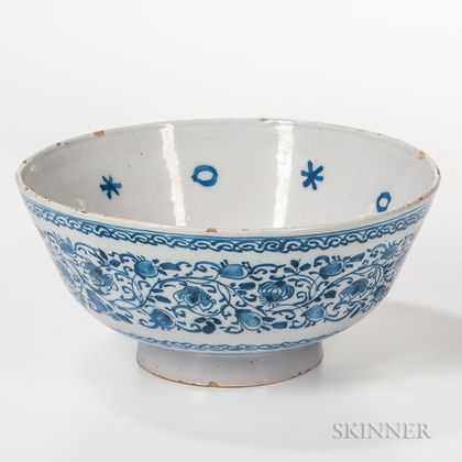 Blue and White Decorated Tin-glazed Earthenware Punch Bowl