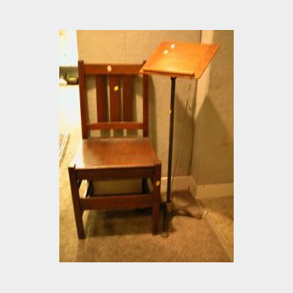 Arts and Crafts Oak Side Chair and an Oak and Cast Iron Sheet Music Stand. 