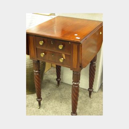 Classical Carved Mahogany Drop-leaf Two-Drawer Work Table. 
