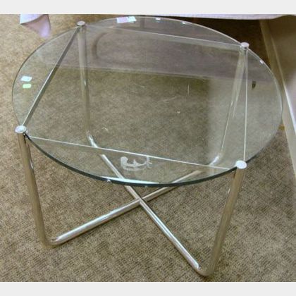 Mies Van der Rohe Colorless Glass-top Chromed Tubular Steel Coffee Table