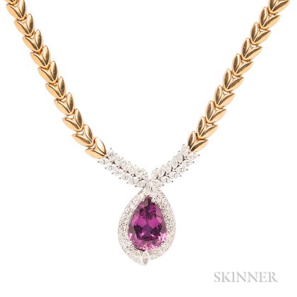 18kt Gold, Grossular Garnet, and Diamond Pendant Necklace