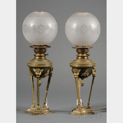 Pair of Gilt-bronze Pastille Burner Lamps