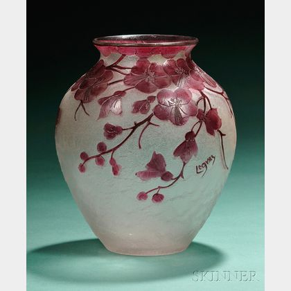 Legras Enamel Cameo Glass Vase