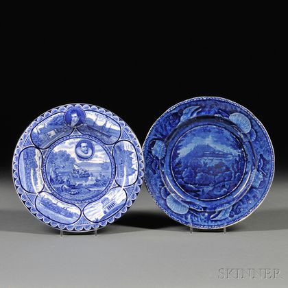 Two Historical Blue Transfer-decorated Staffordshire Pottery Plates