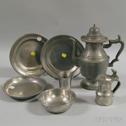 Seven Pewter Tableware Items