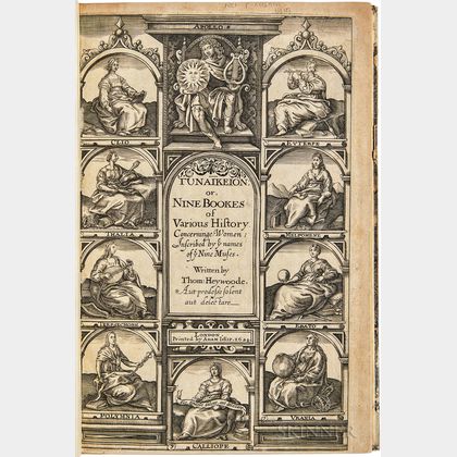 Heywood, Thomas (d. 1641) Gynaikeion: or, Nine Bookes of Various History Concerninge Women.