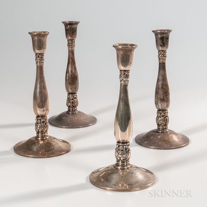 Four International "Royal Danish" Pattern Sterling Silver Candlesticks