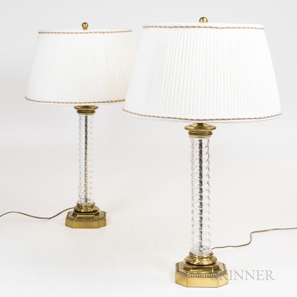 Pair of Paul Hanson Colorless Glass Table Lamps