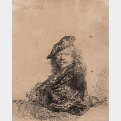 Rembrandt van Rijn (Dutch, 1606-1669) Self Portrait Leaning on a Stone Sill