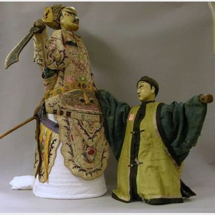 Two Chinese Folk Painted Composition and Embroidered Cloth Puppets. 