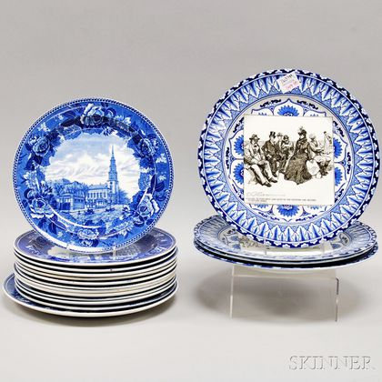Set of Four Royal Doulton Series Ware Transfer Charles D. Gibson Gibson Girl Plates and Thirteen Wedgwood Blue Transfer-decorated Pla 