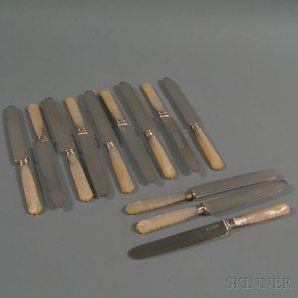 Set of Twelve Silver-plated Mother-of-pearl-handled Knives
