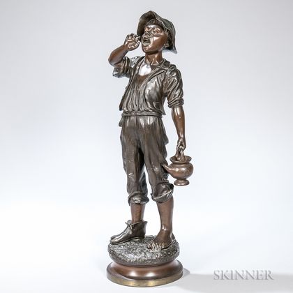 After Paul Du Bois (American, 1830-1887) Bronze Figure of a Boy Carrying Water