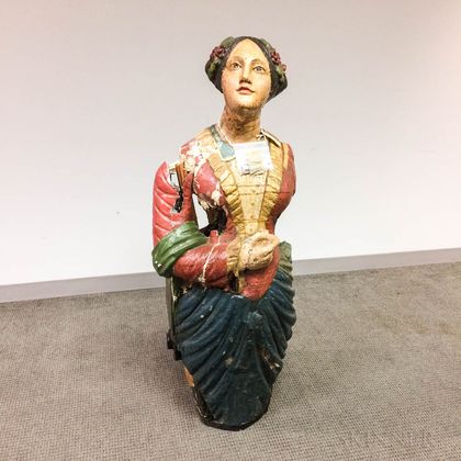 Polychrome Carved and Painted Wood Figurehead of a Woman