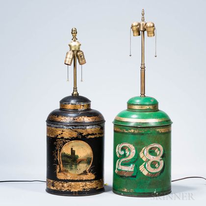 Two Chinese Tea Cannister Lamps
