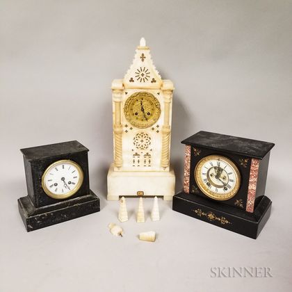 Gothic Cathedral and Two Black Slate Shelf Clocks