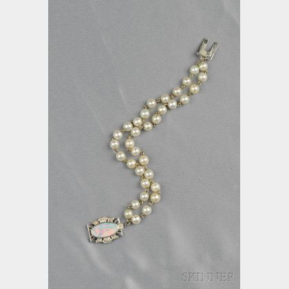 Platinum, Opal, Pearl, and Diamond Bracelet