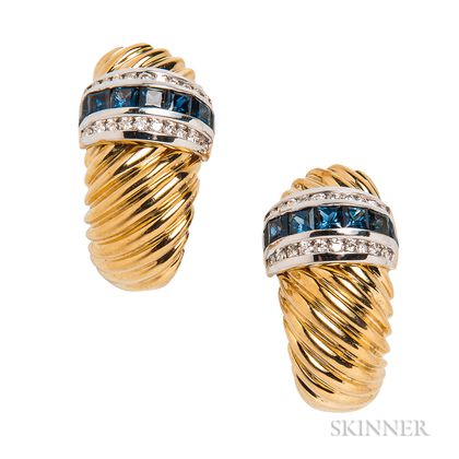 18kt Gold, Sapphire, and Diamond Earrings, David Yurman