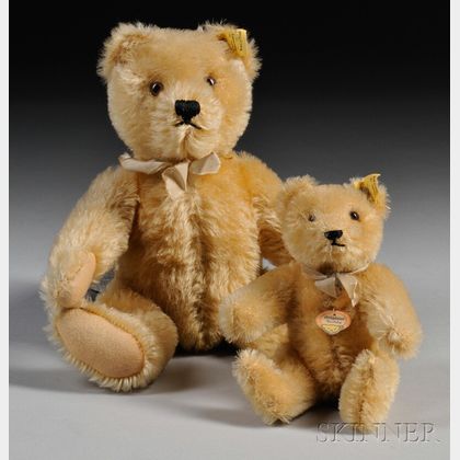 Two Blonde Mohair Jointed Steiff Bears