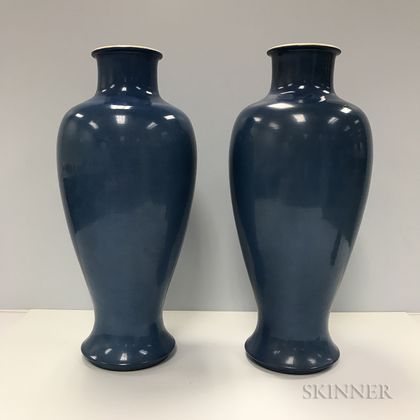 Pair of Blue-glazed Vases