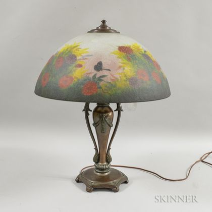 Classique Bronze and Reverse-painted Glass Table Lamp