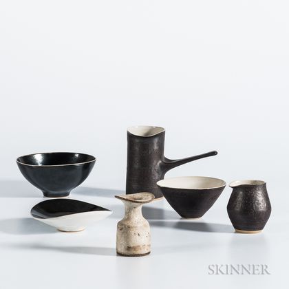 Five Pieces of Lucie Rie (Austrian/British, 1902-1995) Tableware and a Vase