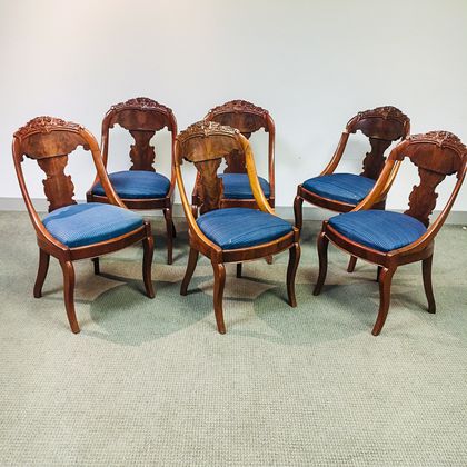 Set of Six Late Classical Carved Mahogany Chairs