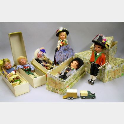Boxed Pelham Puppets and Helga Dolls