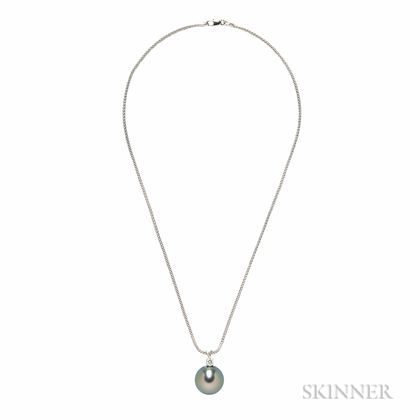 18kt White Gold, Tahitian Pearl, and Diamond Pendant