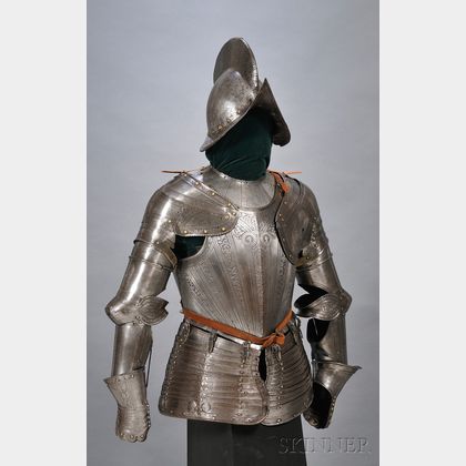 Steel Engraved French-style Half Armor and Morian-Cabasset Helmet