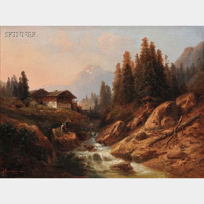 Heinrich Karl Brückner (German, 1805-1892) Fishing in the Northern Alps