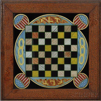 Independent Order of Odd Fellows Reverse-painted Glass Game Board