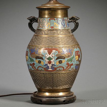Champleve Gilt-metal Vase Mounted as a Lamp