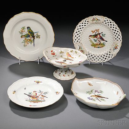 Thirty Pieces of German Bird-decorated Porcelain