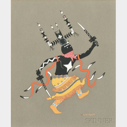 Allan Houser (American, 1914-1994) Two Works: Apache Gaan Dancer Facing Right