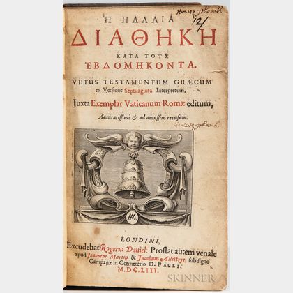Harvard College, School Textbook, 17th Century: Greek Septuagint with Signatures.
