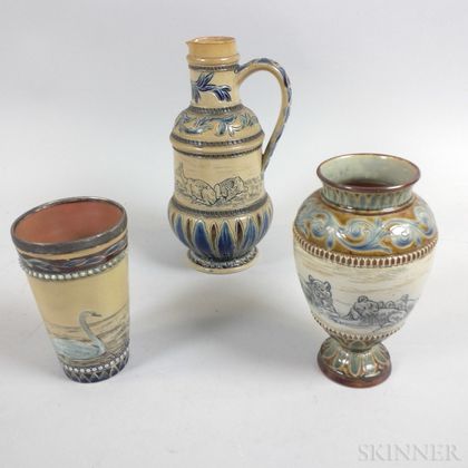 Three Doulton Stoneware Barlow Decorated Items