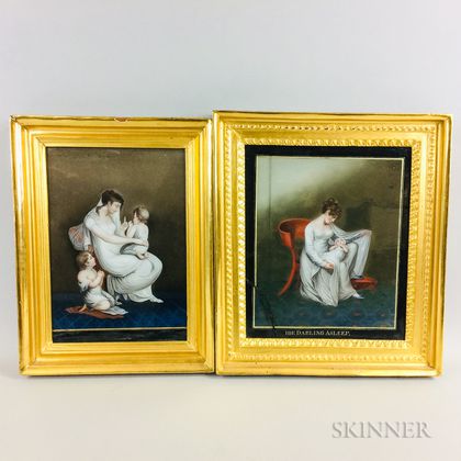 Two Framed Chinese Export Reverse-painted Glass Figural Scenes