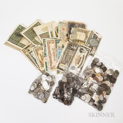 Group of American and World Coins and Paper Money