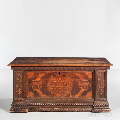 Carved and Inlaid Walnut Coffer