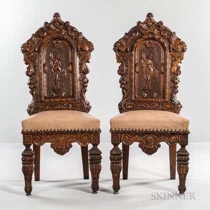 Pair of Renaissance Revival Carved Walnut Side Chairs