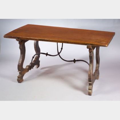 Iberian Walnut and Wrought Metal Mounted Table
