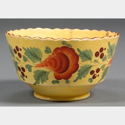 Floral Decorated Yellow Glazed Earthenware Bowl