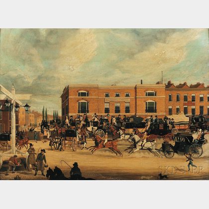 Attributed to James Pollard (British, 1792-1867) The Elephant and Castle on the Brighton Road