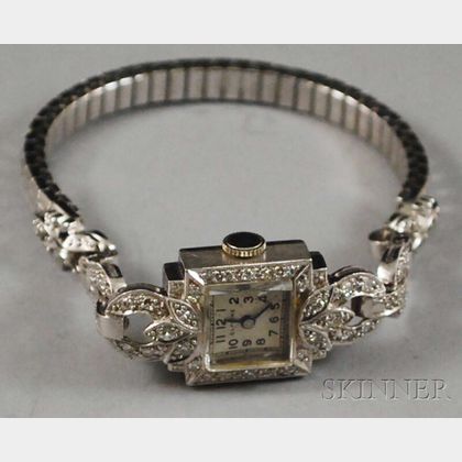Lady's Platinum and Diamond Glycine Art Deco-style Wristwatch