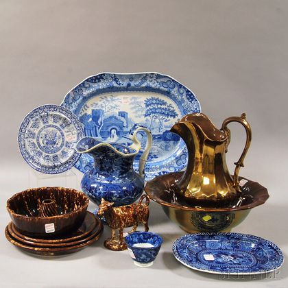 Twelve Assorted English Glazed and Decorated Ceramic Wares
