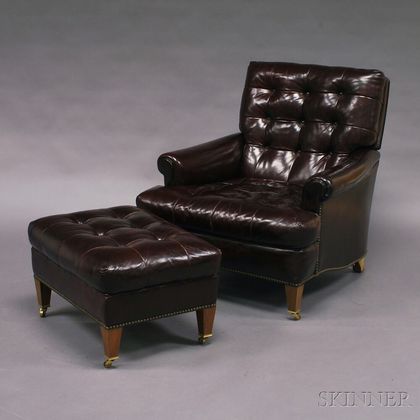 Kittinger Leather Armchair and Ottoman