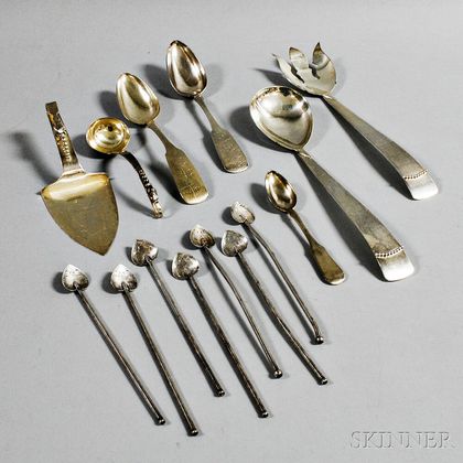 Group of Mexican Sterling Silver and Russian Silver Flatware and Service Pieces